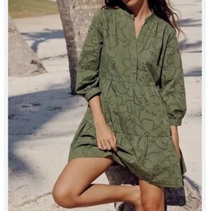 Zara Sage Embroidery Mini Dress Sz S
